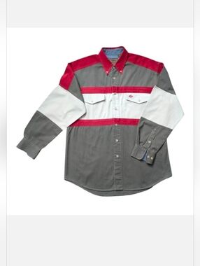 Men's Roper Red & Grey Long Sleeve Button Up Shirt M